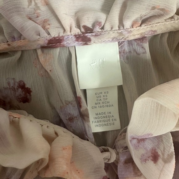 H&M Sheer Pink Floral Maxi Dress - SIZE XS Ruffle Feminine Boho Chiffon Prairie - Picture 6 of 7